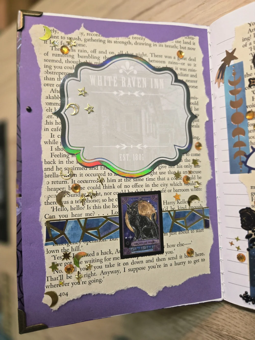Hand Embellished Black Cat Journal & Scrapbook Kit | Celestial Purple